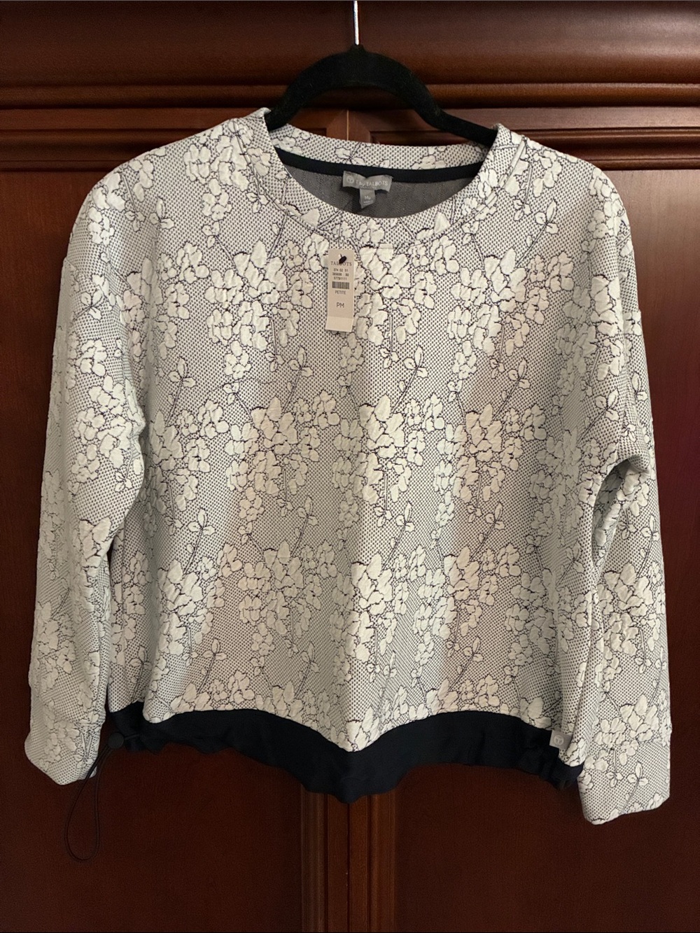 Talbots Womens Floral Lace-Print Long Sleeve Top - White